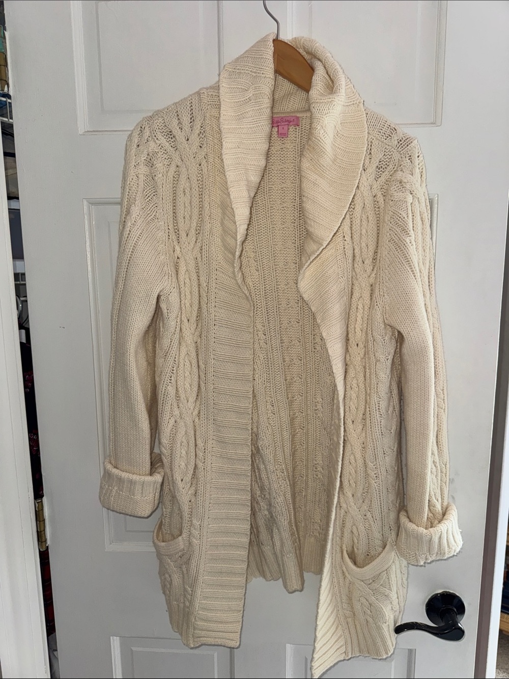 Lilly Pulitzer Cream Cable Knit Shawl-Collar Cardigan